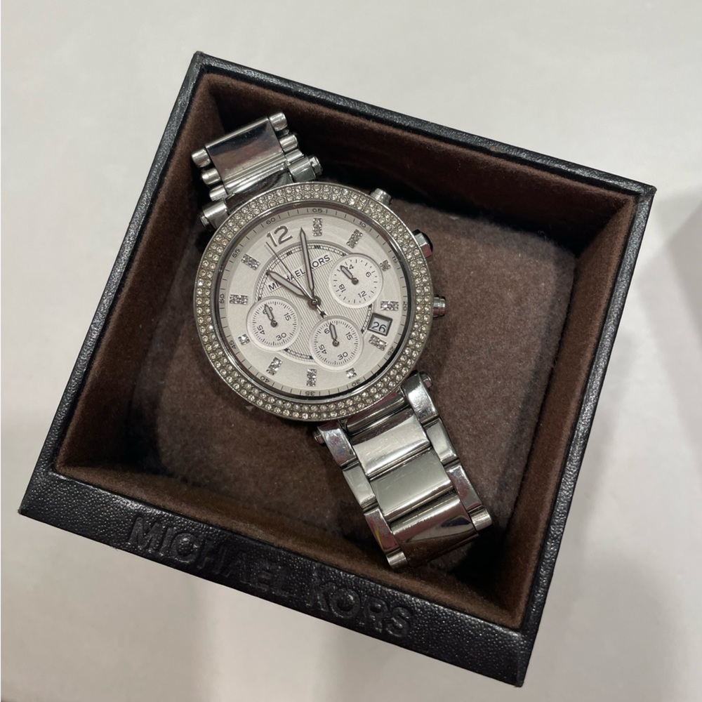 Michael Kors Parker Glitz Watch (Silver)